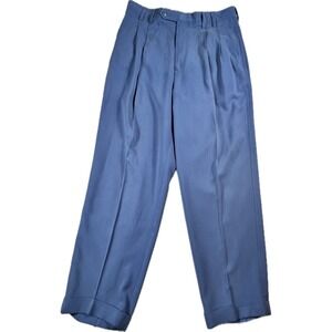 Nat Nast Luxury Originals Mens 33 Blue 100% Silk Pleated Cuffed Dress Pants